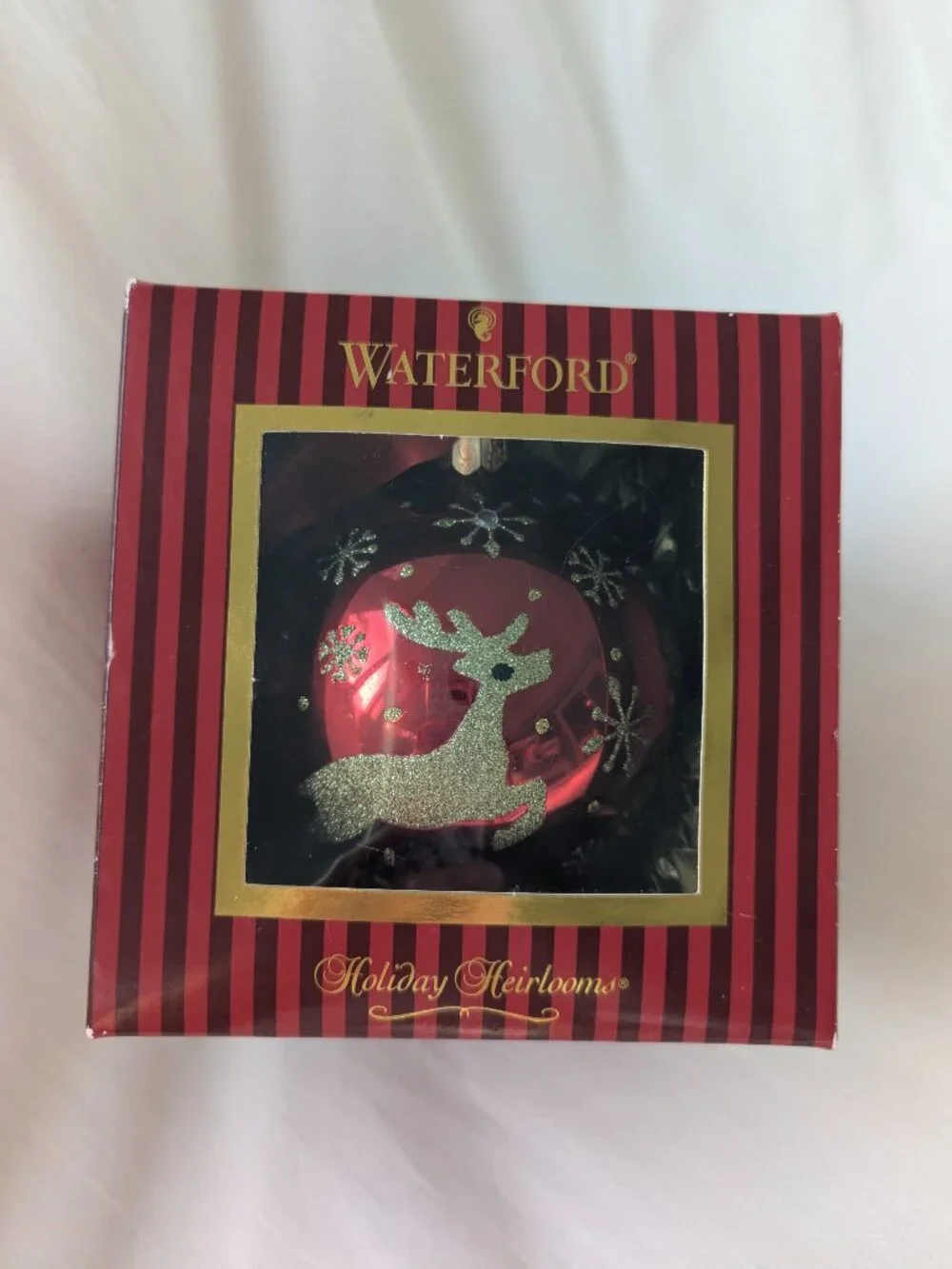 Waterford Ornament, Red Reindeer with Gold Glitter
